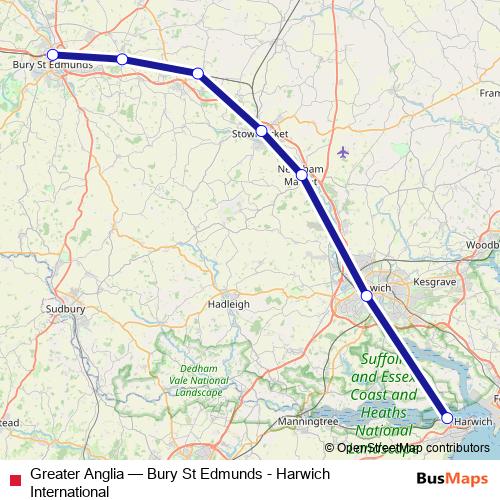 Greater Anglia rail Line Map