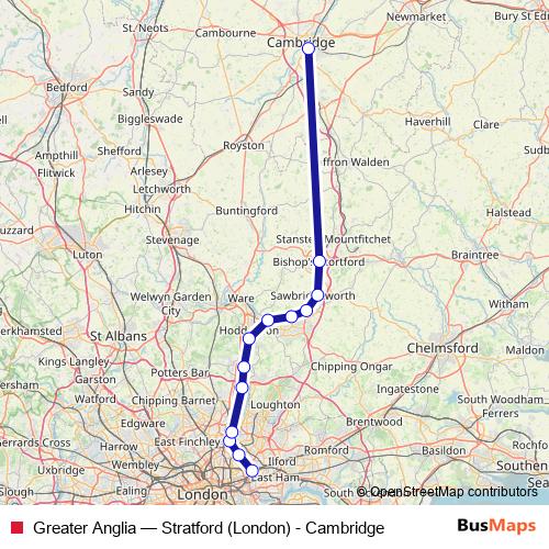 Greater Anglia rail Line Map
