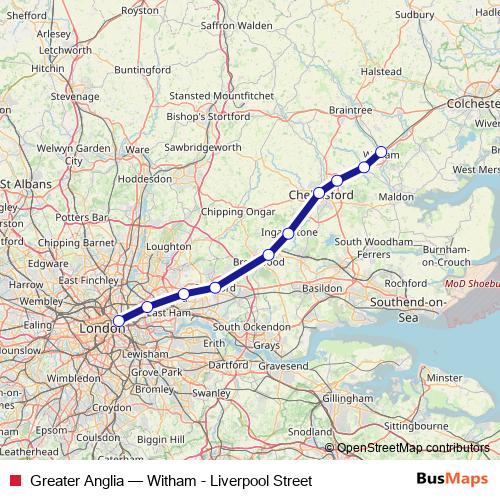 Greater Anglia rail Line Map