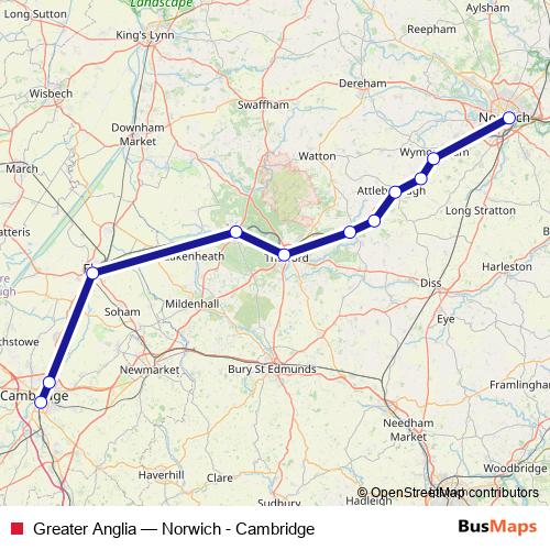 Greater Anglia rail Line Map