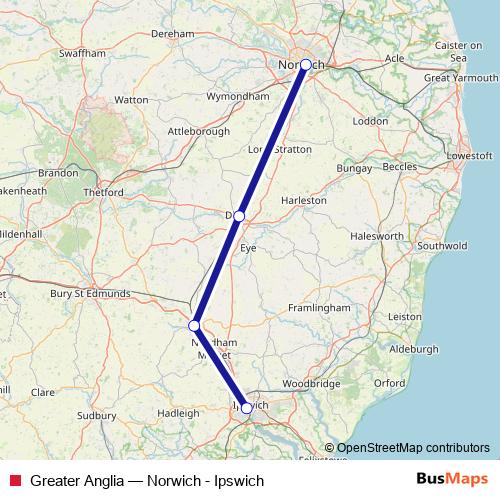 Greater Anglia rail Line Map