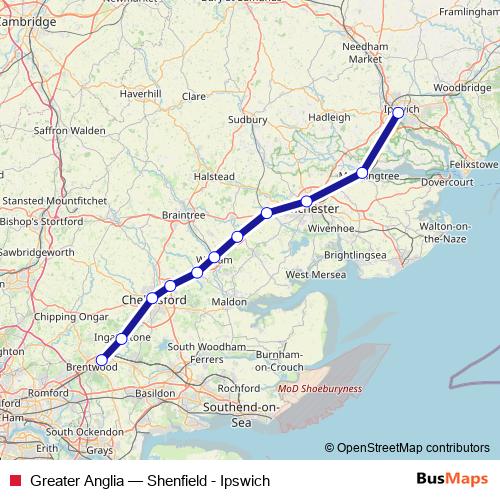 Greater Anglia rail Line Map
