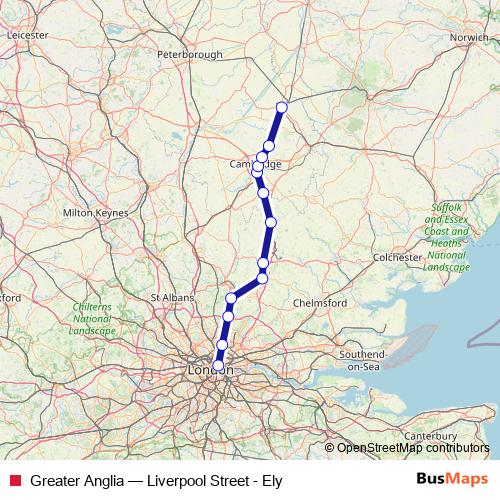 Greater Anglia rail Line Map