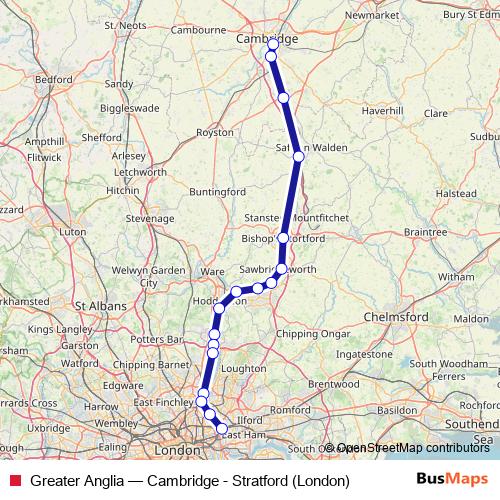 Greater Anglia rail Line Map