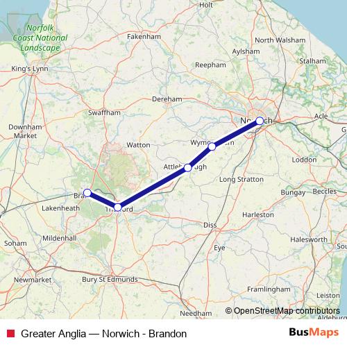 Greater Anglia rail Line Map