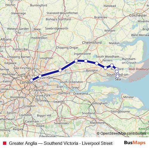 Greater Anglia rail Line Map