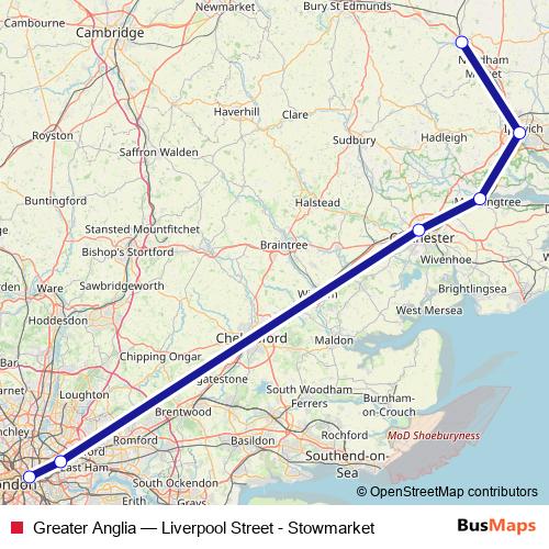 Greater Anglia rail Line Map