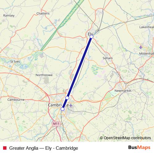 Greater Anglia rail Line Map