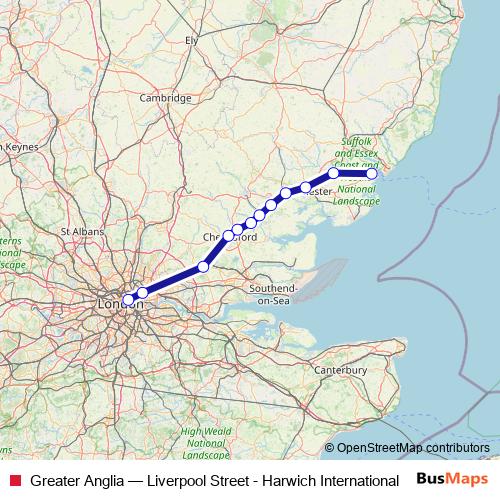 Greater Anglia rail Line Map