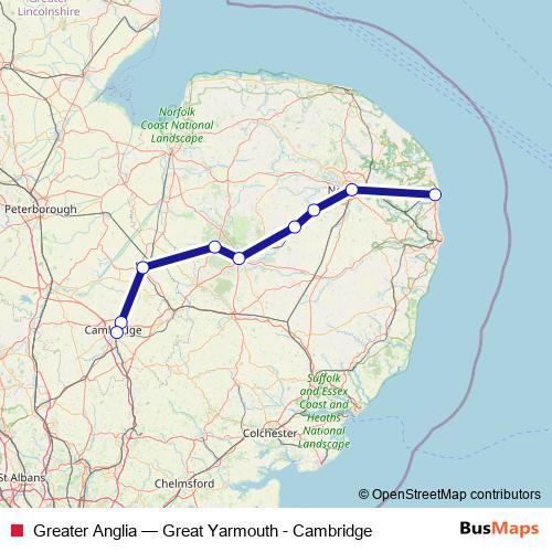 Greater Anglia rail Line Map