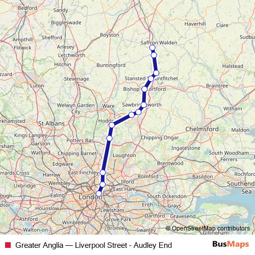Greater Anglia rail Line Map