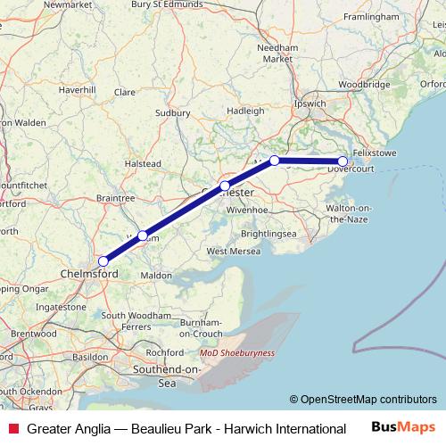 Greater Anglia rail Line Map