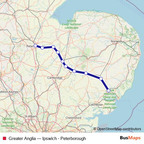 Greater Anglia rail Line Map
