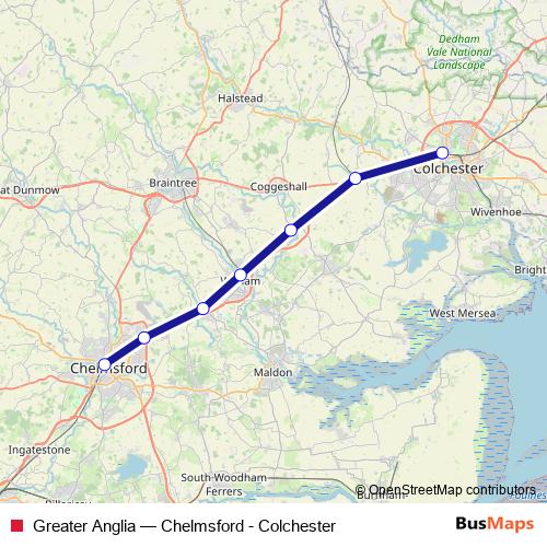 Greater Anglia rail Line Map