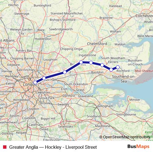 Greater Anglia rail Line Map