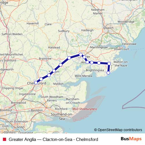 Greater Anglia rail Line Map