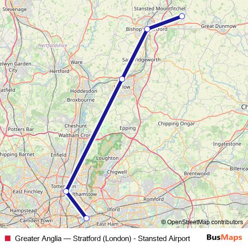 Greater Anglia rail Line Map