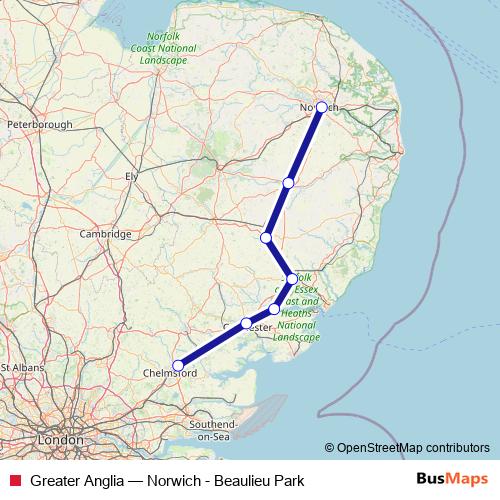 Greater Anglia rail Line Map