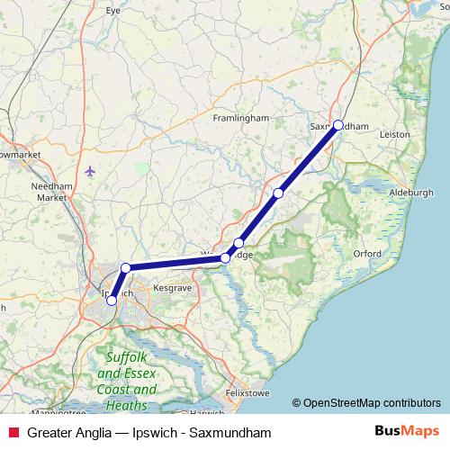 Greater Anglia rail Line Map