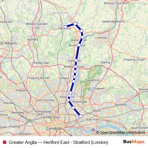Greater Anglia rail Line Map