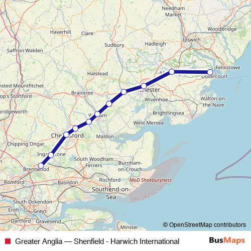 Greater Anglia rail Line Map