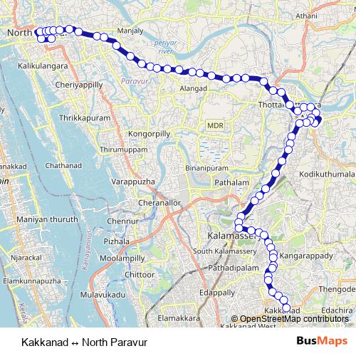 Kakkanad ↔ North Paravur bus Line Map