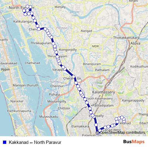 Kakkanad ↔ North Paravur bus Line Map