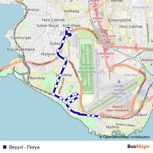 Beşyol - Florya bus Line Map