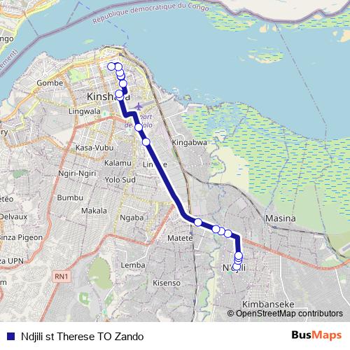 Ndjili st Therese TO Zando bus Line Map