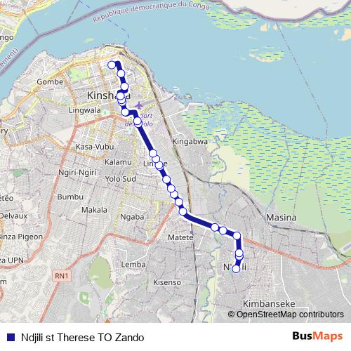 Ndjili st Therese TO Zando bus Line Map
