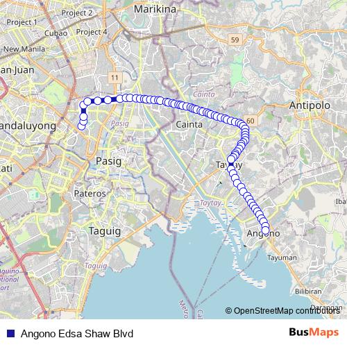 Angono Edsa Shaw Blvd bus Line Map