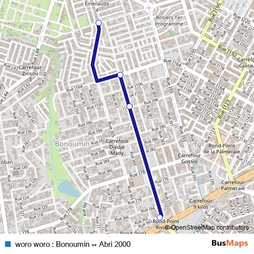 woro woro : Bonoumin ↔ Abri 2000 bus Line Map