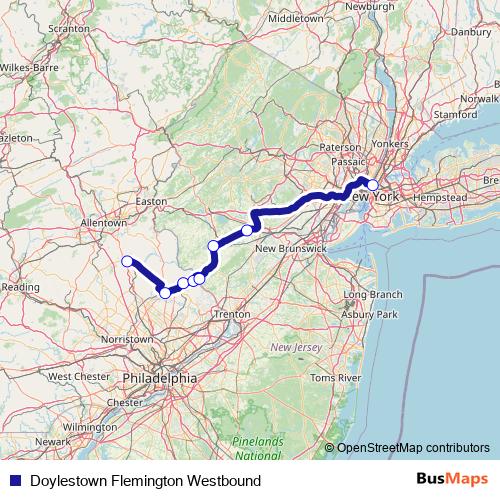 Doylestown Flemington Westbound bus Line Map