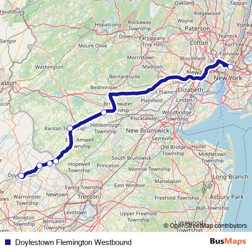Doylestown Flemington Westbound bus Line Map