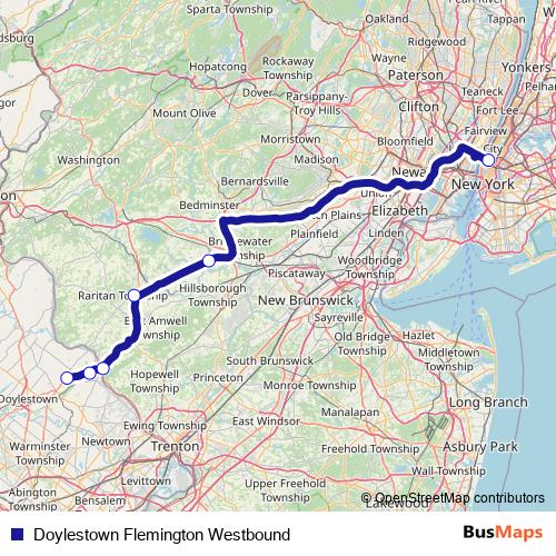 Doylestown Flemington Westbound bus Line Map