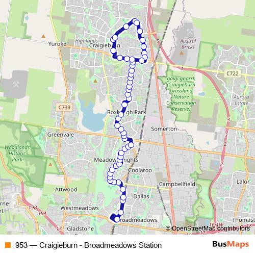 953 bus Line Map