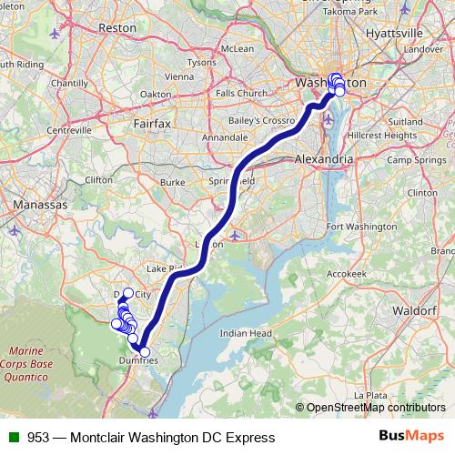 953 bus Line Map