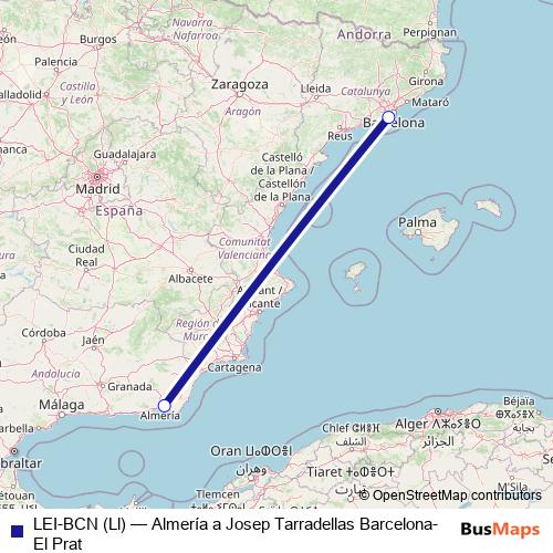 LEI-BCN (Ll) air Line Map