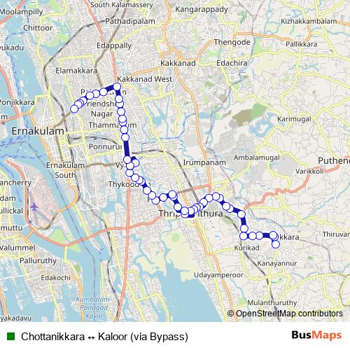 Chottanikkara ↔ Kaloor (via Bypass) bus Line Map