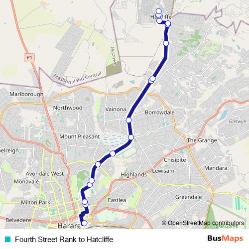 Fourth Street Rank to Hatcliffe bus Line Map