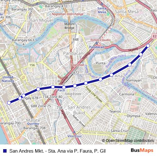 San Andres Mkt. - Sta. Ana via P. Faura, P. Gil bus Line Map