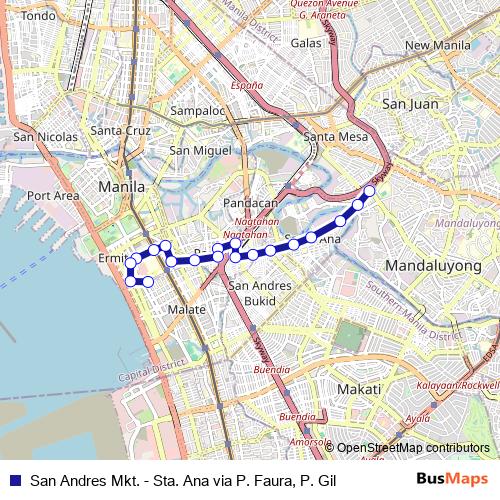 San Andres Mkt. - Sta. Ana via P. Faura, P. Gil bus Line Map