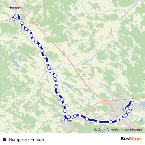 Humppila - Forssa bus Line Map