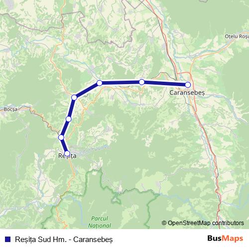 Reşiţa Sud Hm. - Caransebeş rail Line Map