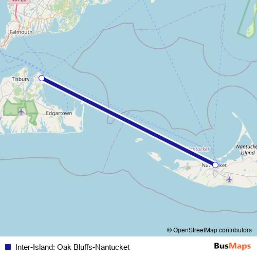 Inter-Island: Oak Bluffs-Nantucket ferry Line Map