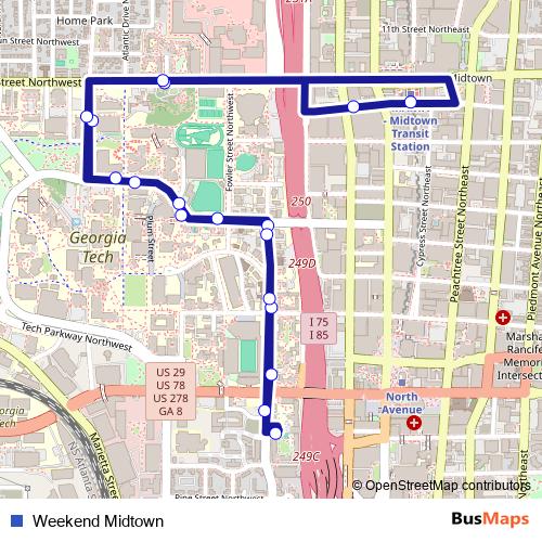 Weekend Midtown bus Line Map