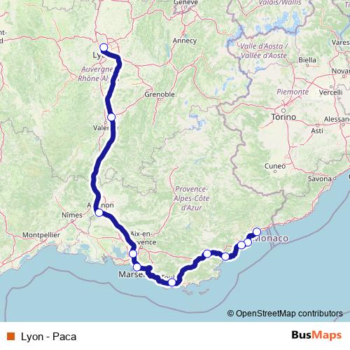 Lyon - Paca rail Line Map