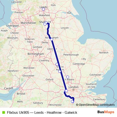 Flixbus Uk905 bus Line Map