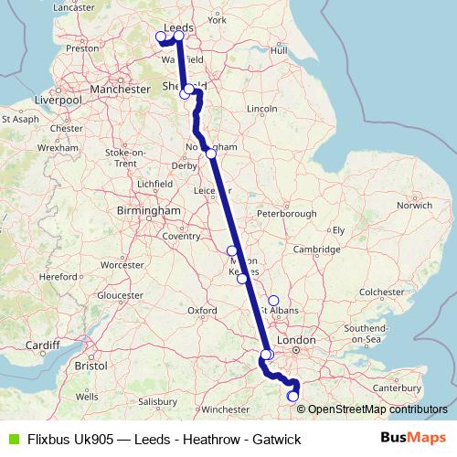 Flixbus Uk905 bus Line Map