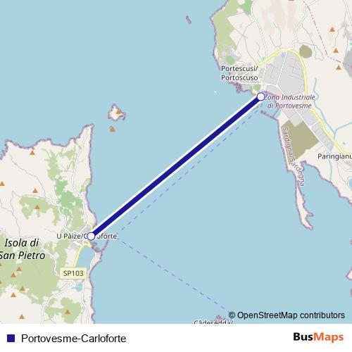Portovesme-Carloforte ferry Line Map